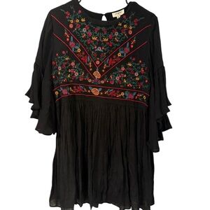 Umgee Black Dress with Colorful Floral Embroidery